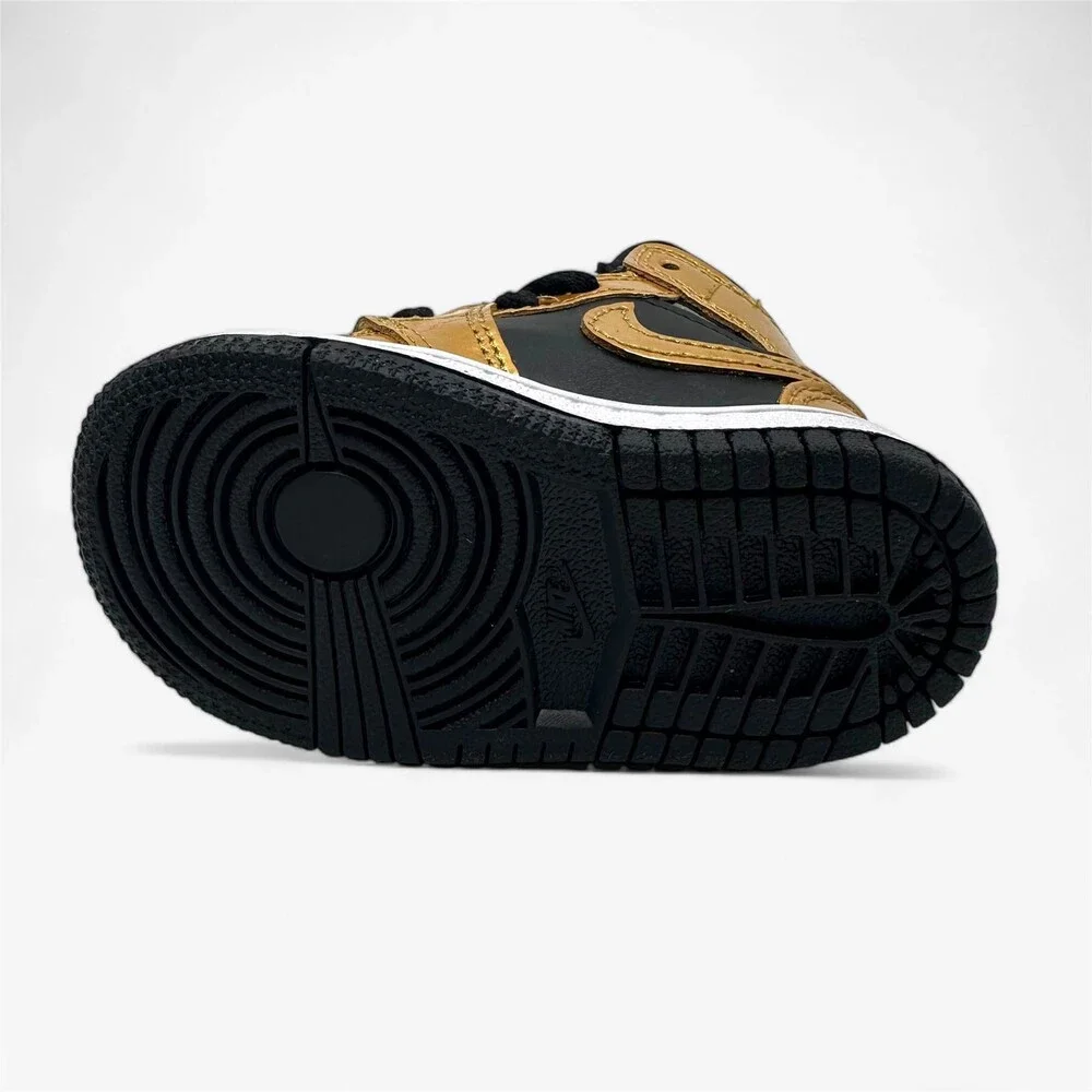 Jordan 1 Mid SE TD Black Metallic Gold White Baby Toddler Size 4 Sneaker